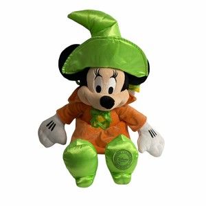 Disney Minnie Mouse Plush Stuffed Halloween Witch Orange Green Dress Hat Boots